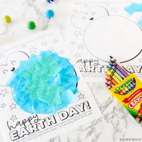 earth day craft with tissue paper and crayons