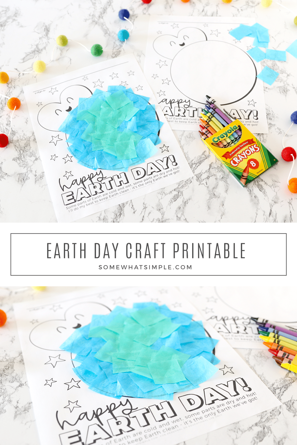 Celebrate Earth Day at home or in the classroom with a colorful Earth Day craft that's easy to do and so much fun for the kids! via @somewhatsimple