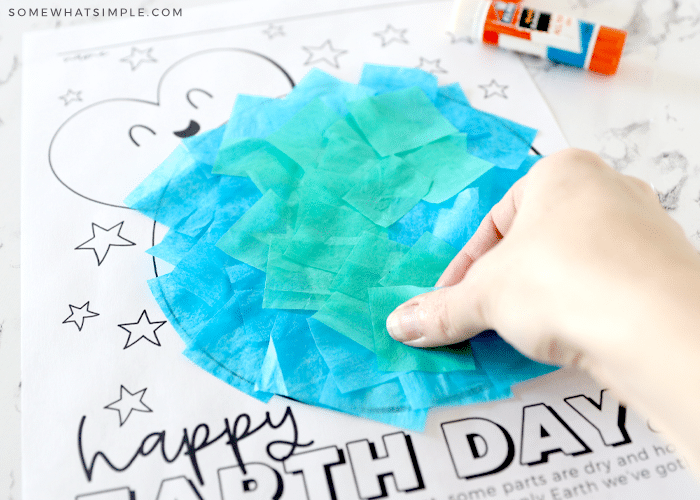 putting tissue paper on a earth printable