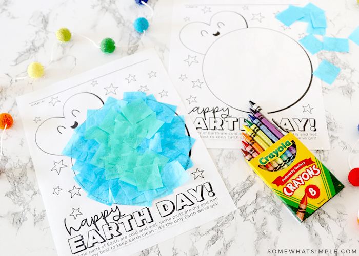 earth day craft with tissue paper and crayons