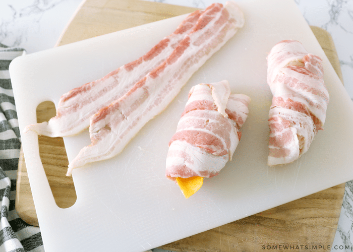 rolled up chicken wrapped in bacon