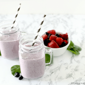 healthy breakfast smoothies on a counter