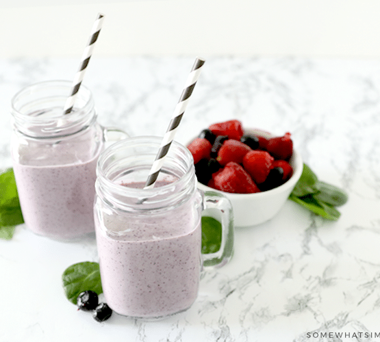 healthy breakfast smoothies on a counter