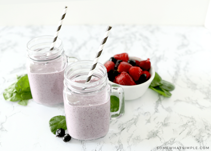 healthy breakfast smoothies on a counter