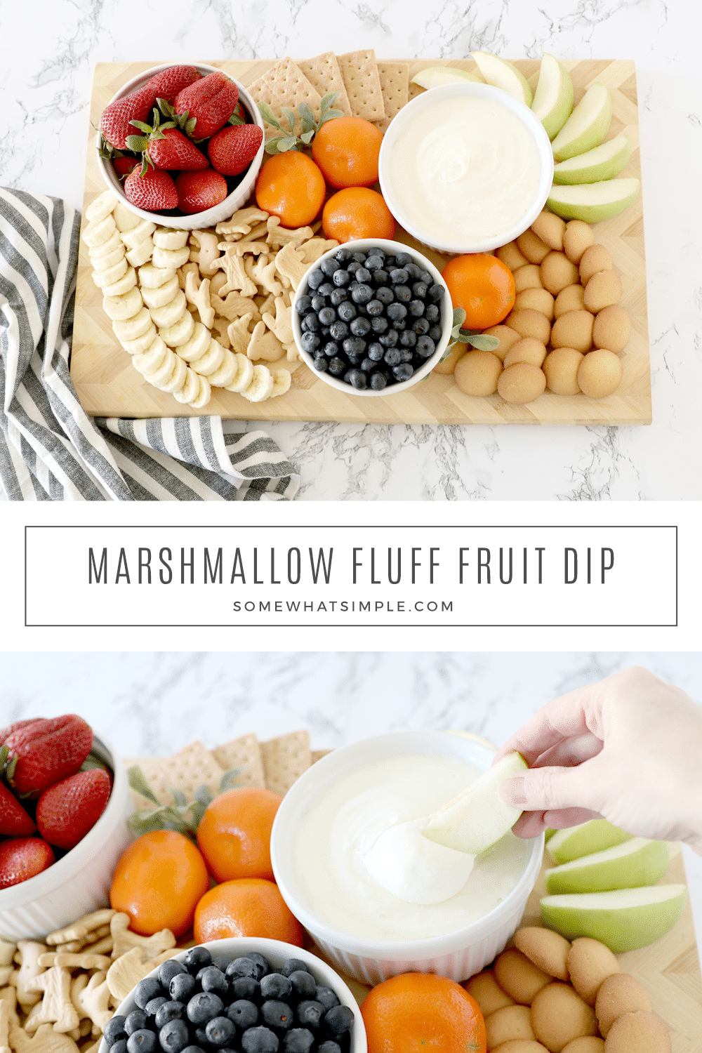 3 Ingredient Marshmallow Fluff Fruit Dip is simple to make, totally delicious, and will please a crowd! via @somewhatsimple