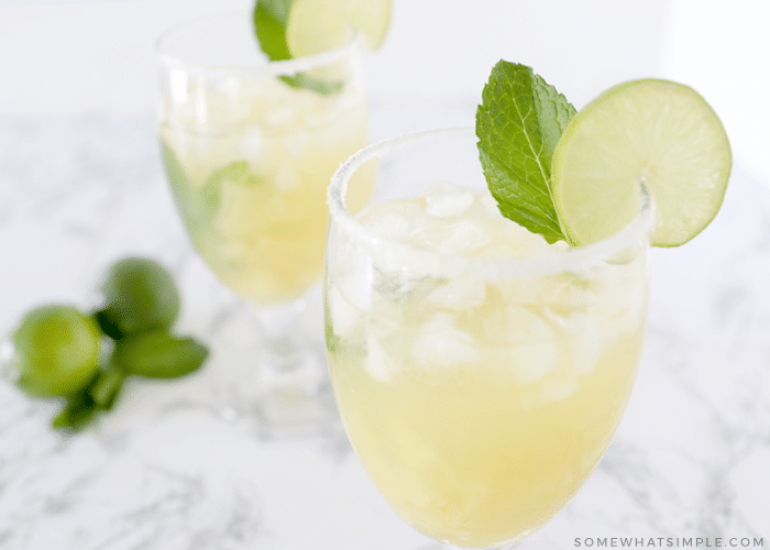 pineapple margarita mocktail in 2 glasses