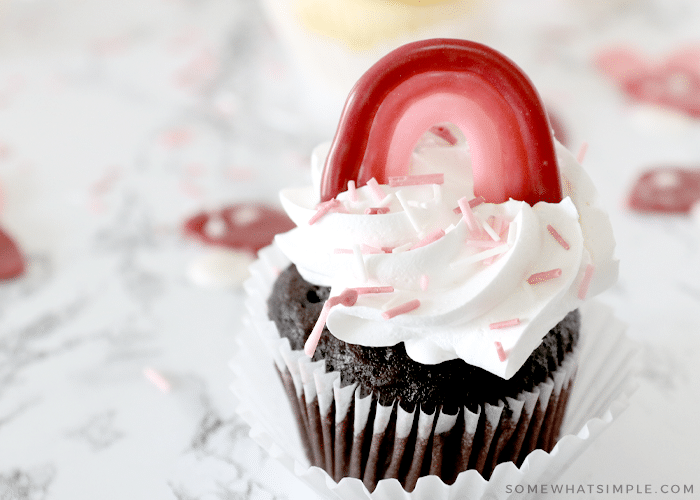 homemade sprinkles on a chocolate cupcake