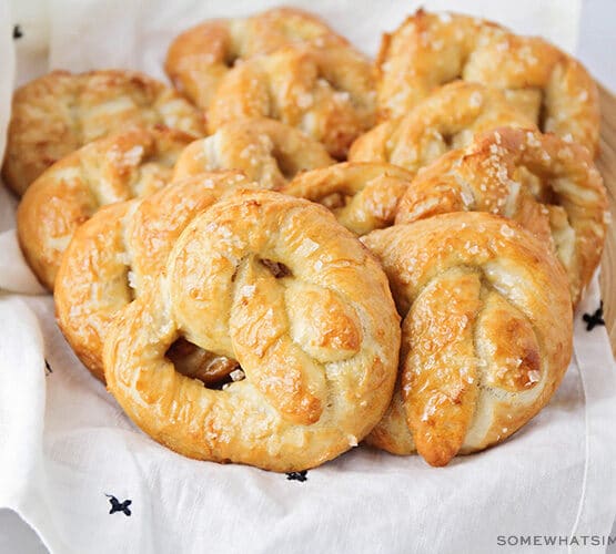 basket of sourdough pretzels