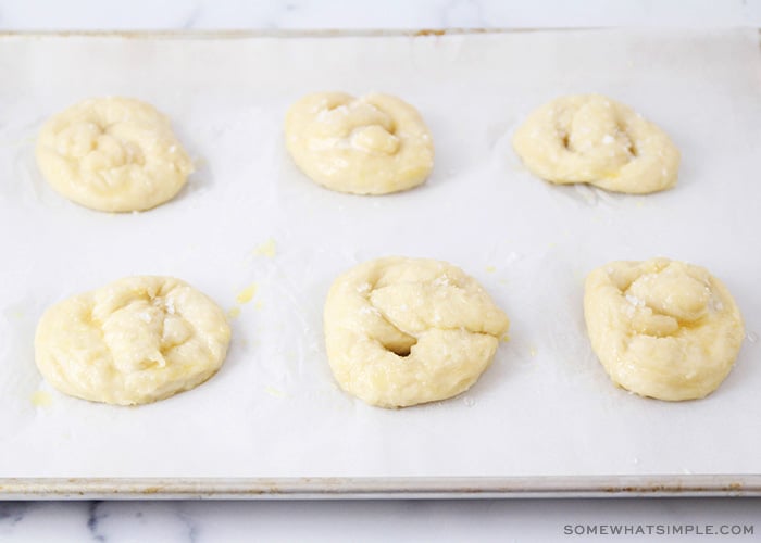 pretzel dough sprinkled with salt