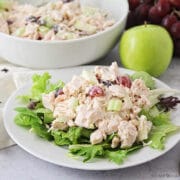 waldorf chicken salad on a white plate