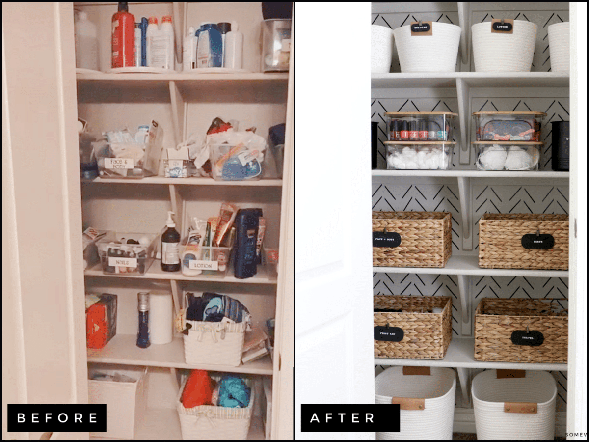 Bathroom Closet Organization - from Somewhat Simple .com