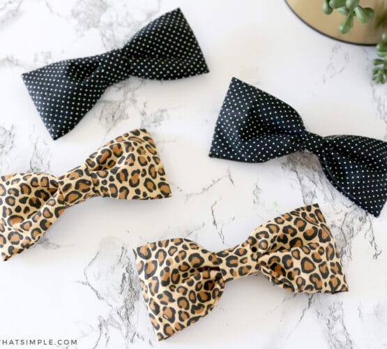 fabric hair bows on a white counter