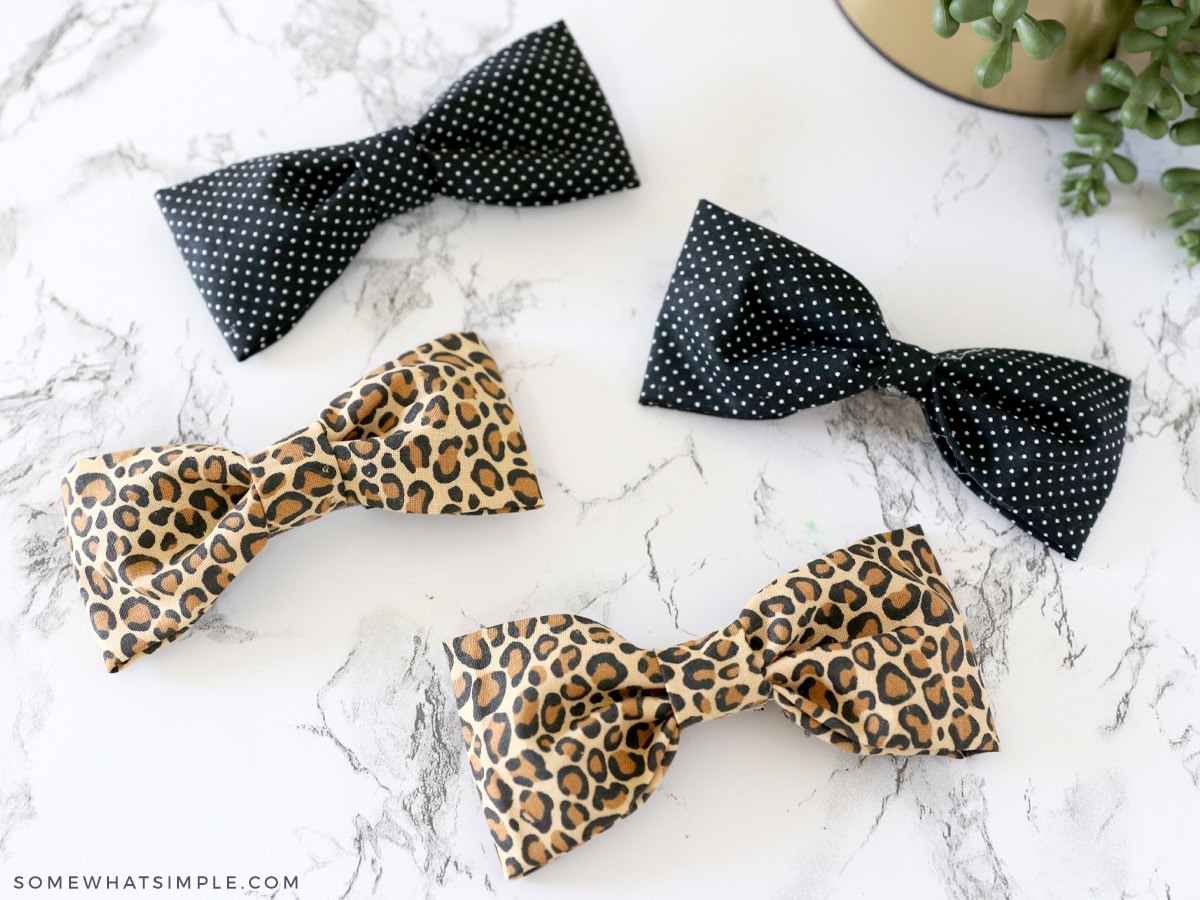 fabric hair bows on a white counter