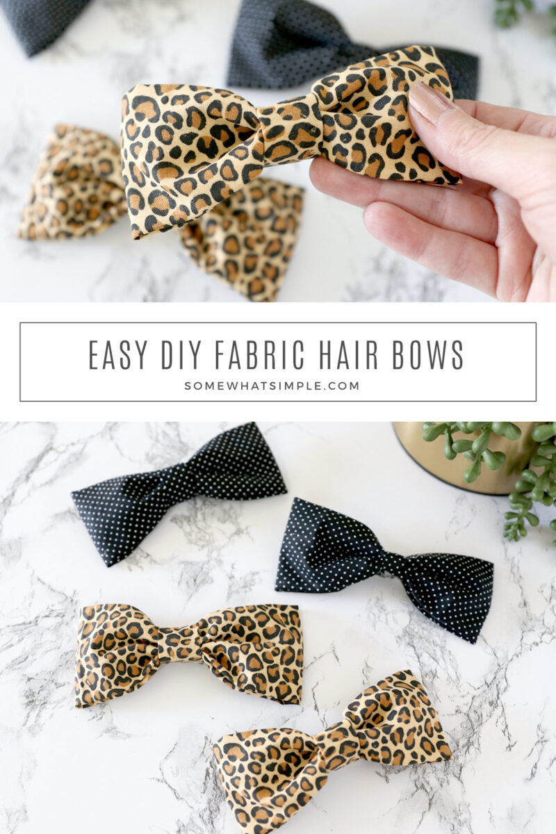 collage of images showing how to make a fabric hair bow