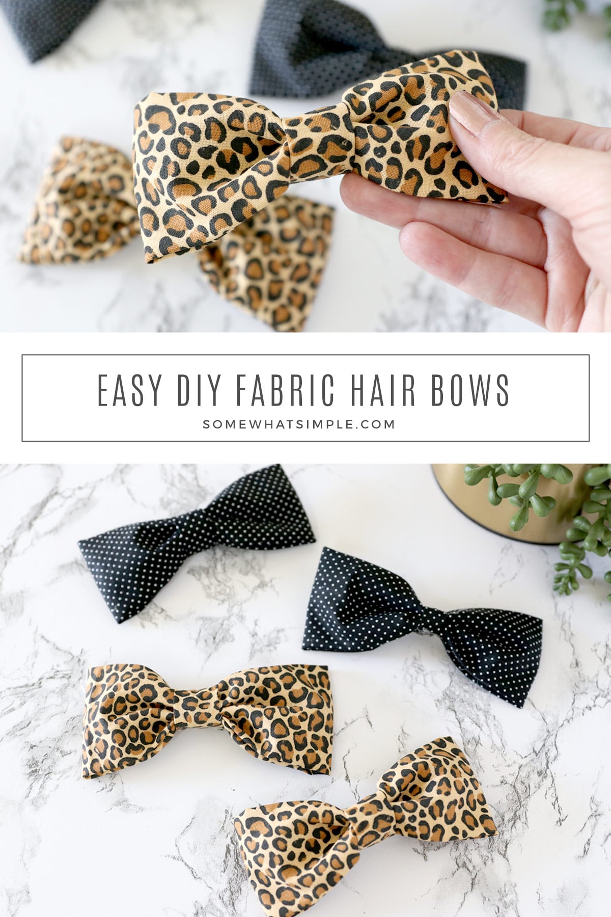 A fabric hair bow is a simple accessory that can be made in under 5 minutes! This no-sew bow is going to look darling in your little girl's hair! via @somewhatsimple