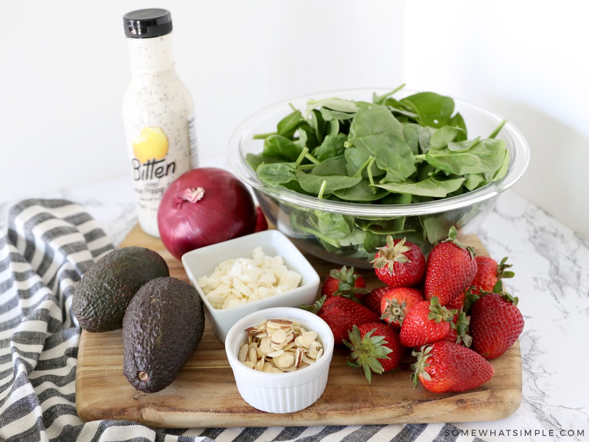 ingredients for a strawberry spinach salad