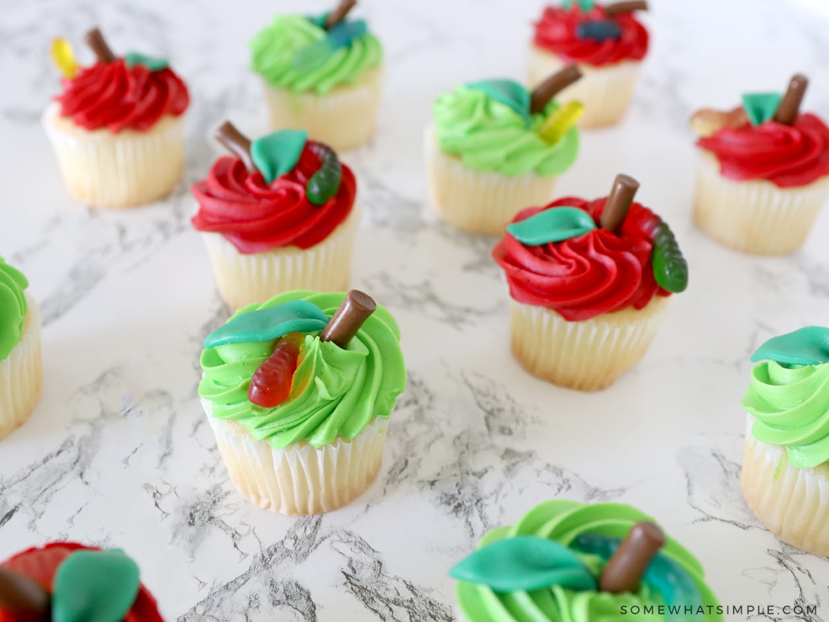 apple cupcakes decorated with candies