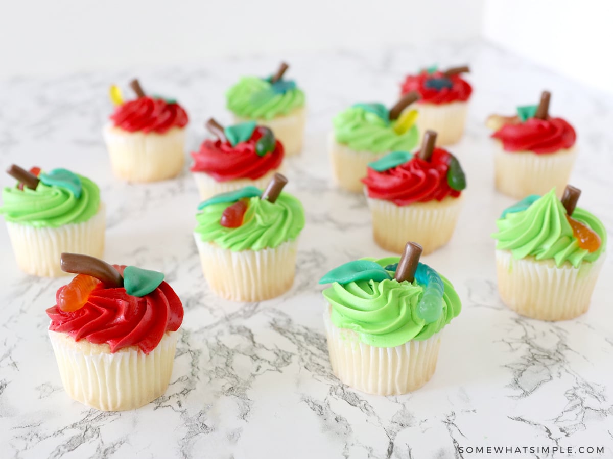 apple cupcakes on a white counter