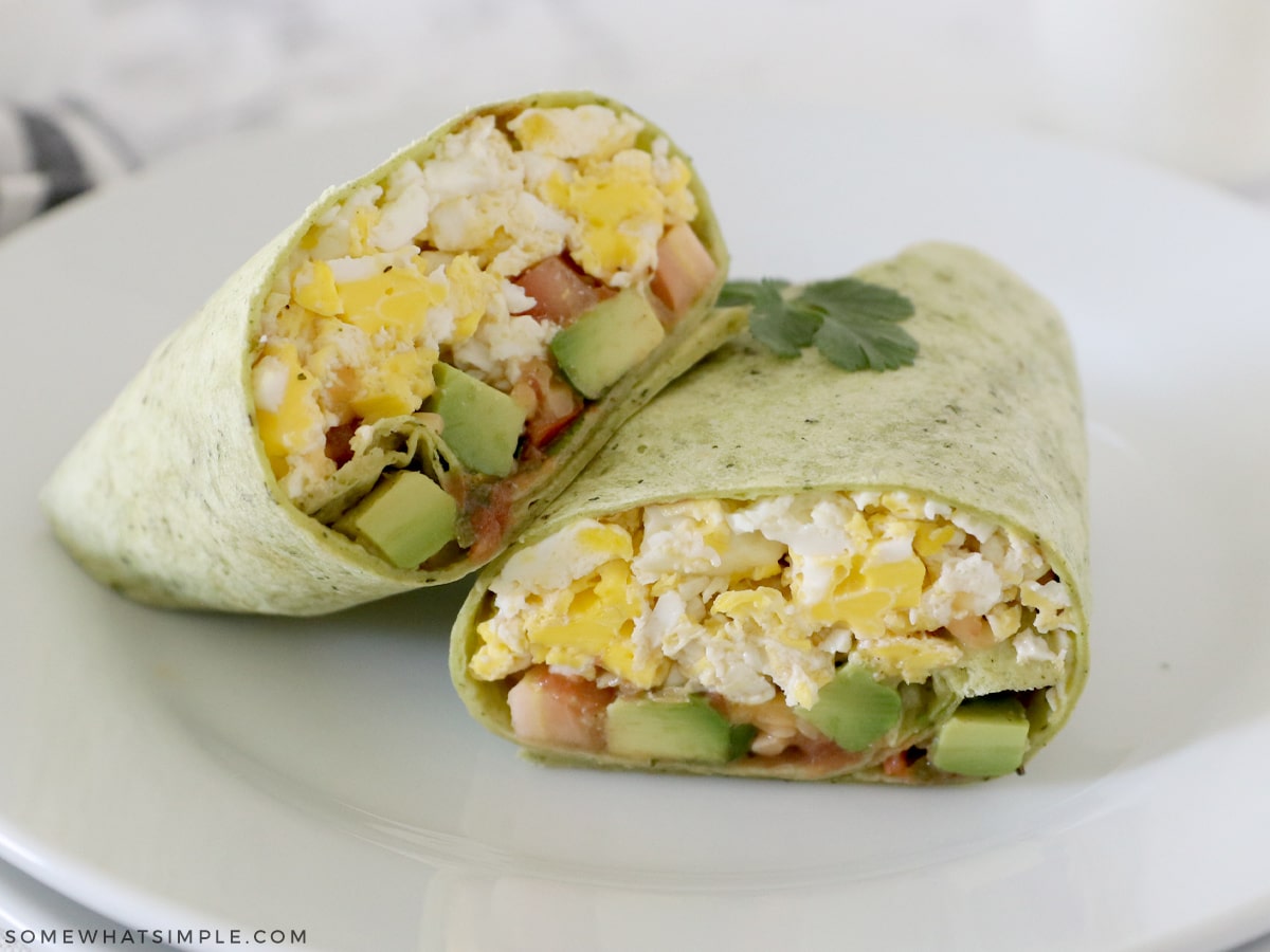 close up of a spinach breakfast wrap