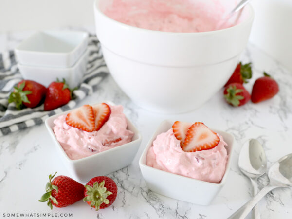 two small bowls with strawberry jello salad