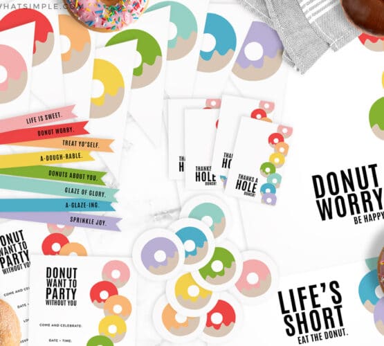 Donut Party printables on the counter