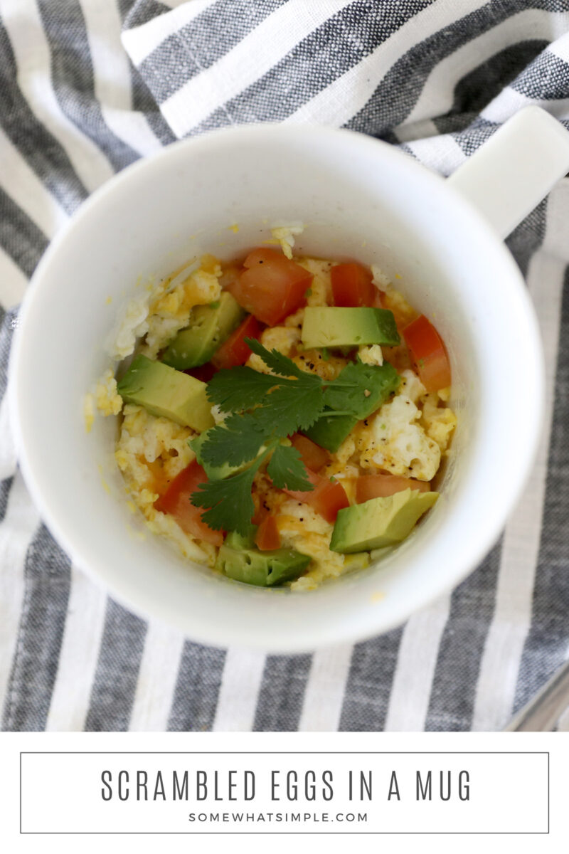 how to make eggs in a mug - white mug with all ingredients