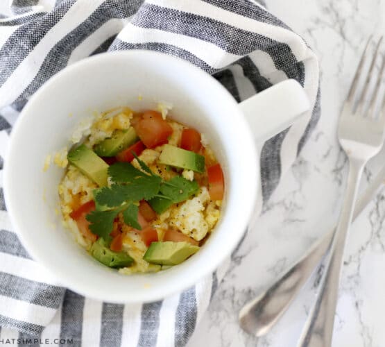 ingredients of an omelet in a mug