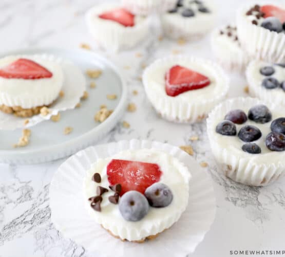 frozen yogurt granola cups on white counter