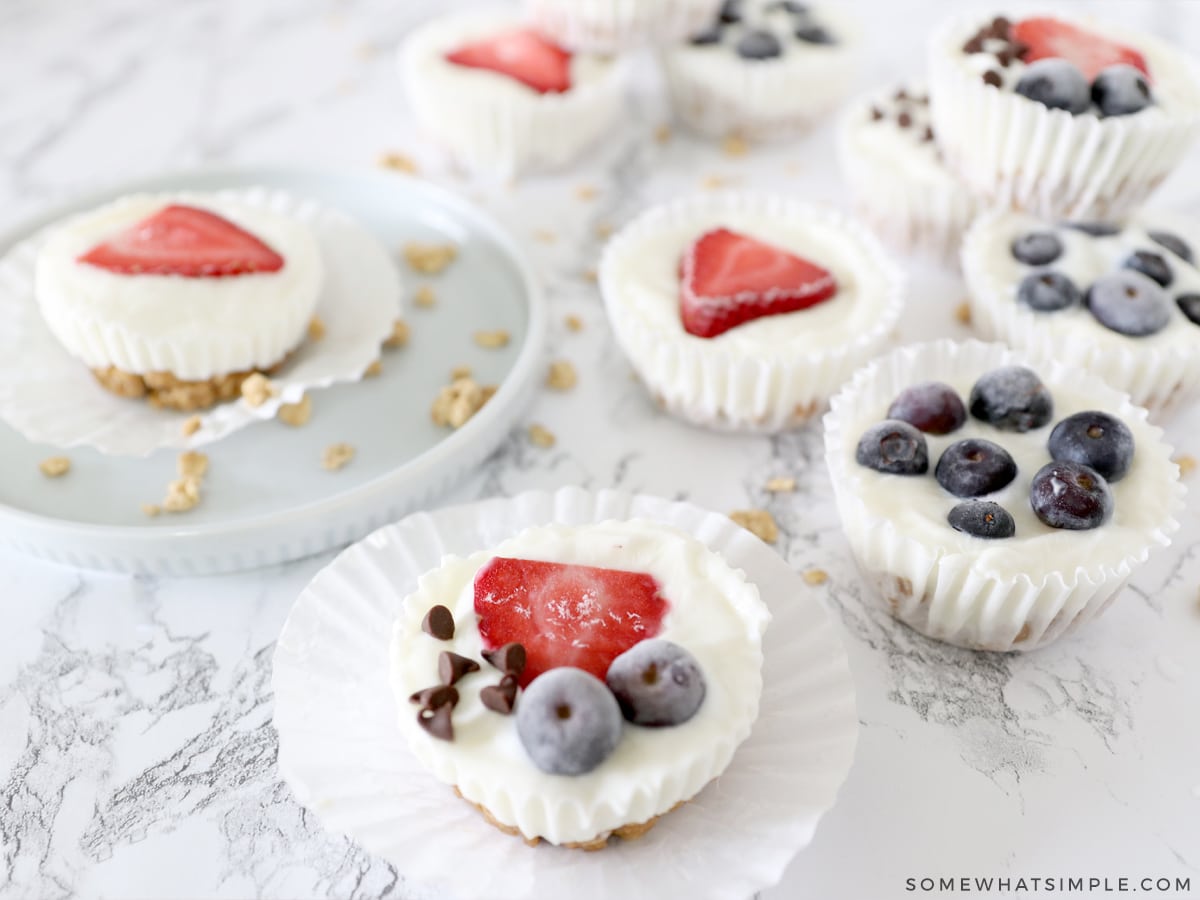 frozen yogurt granola cups on white counter