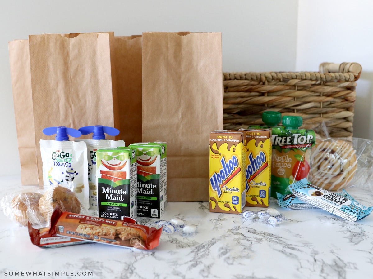 ingredients for grab and go breakfast bags on the counter