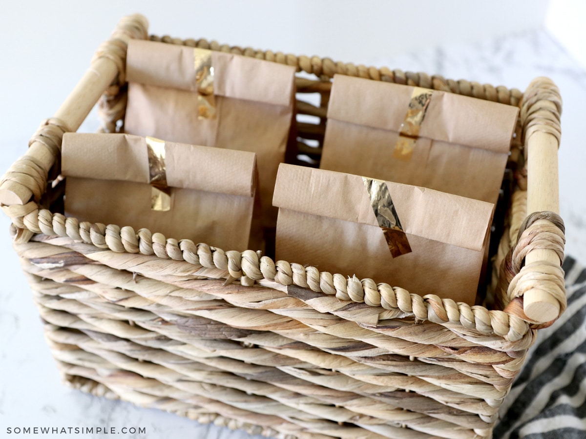 Grab and Go Breakfast Bags in a brown basket