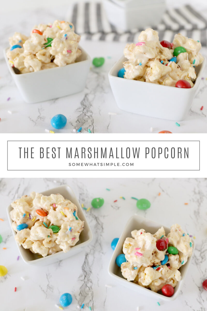 collage of images showing how to make marshmallow popcorn