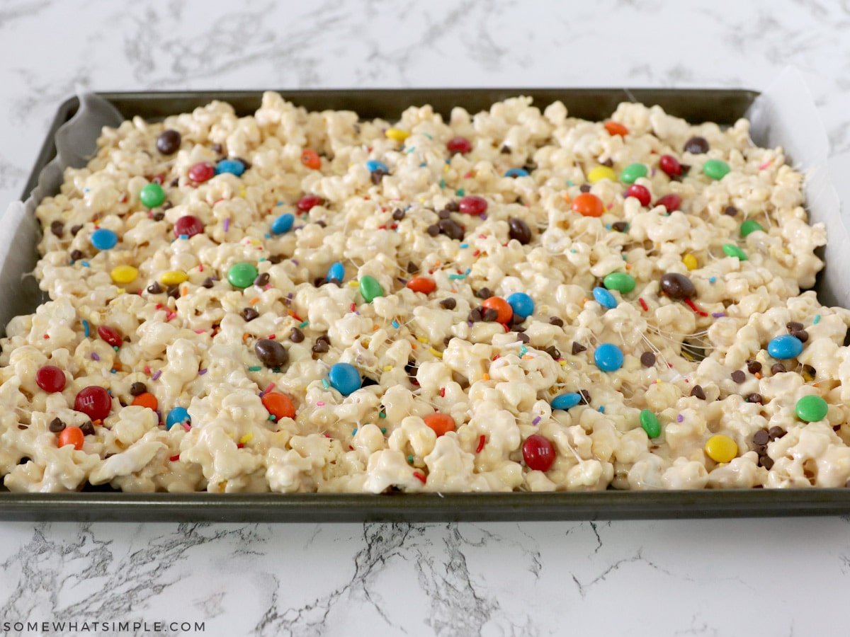 popcorn on a baking sheet