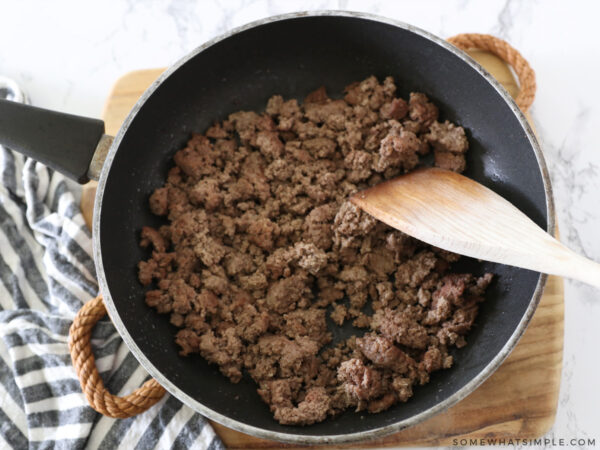 browning ground beef in a skillet