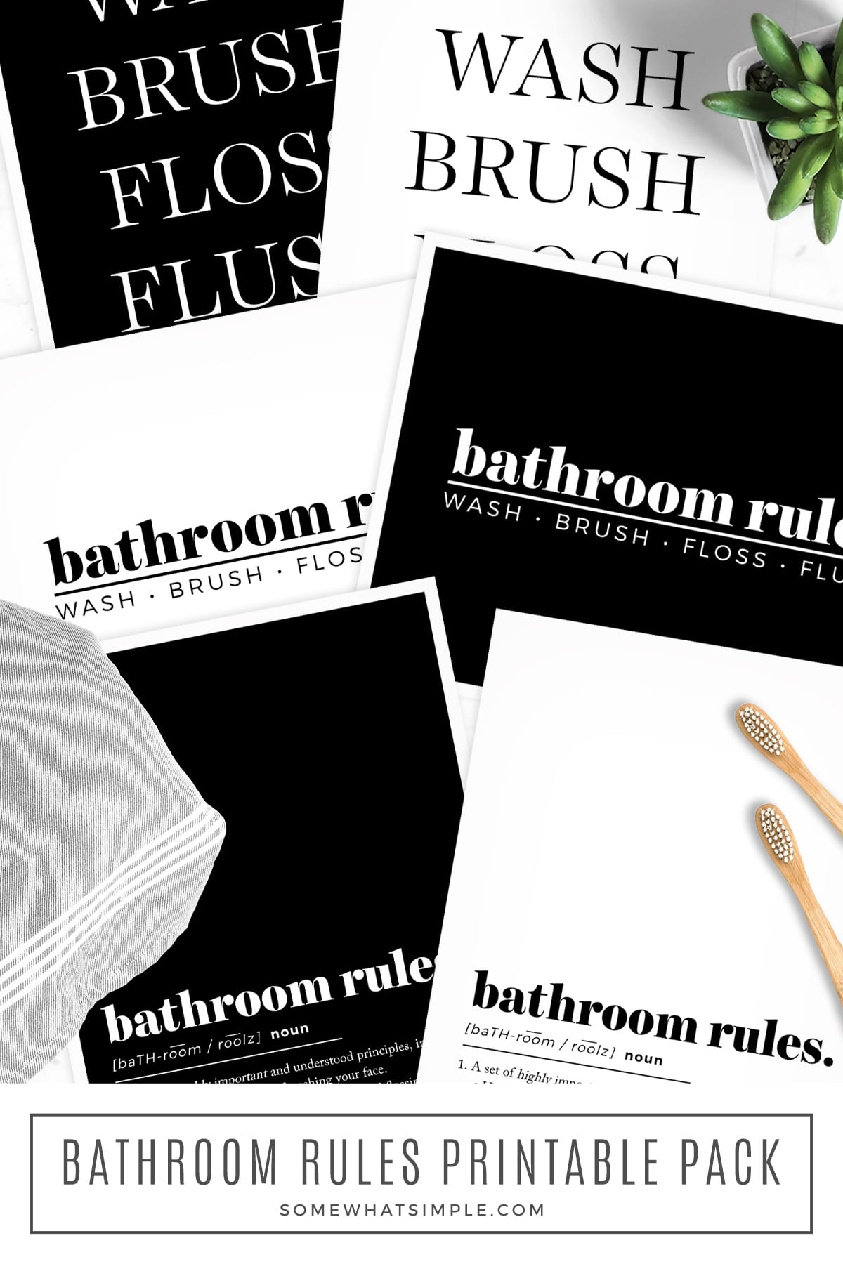 Download, print, and hang this bathroom rules sign for some simple, fresh, minimalist decor! via @somewhatsimple
