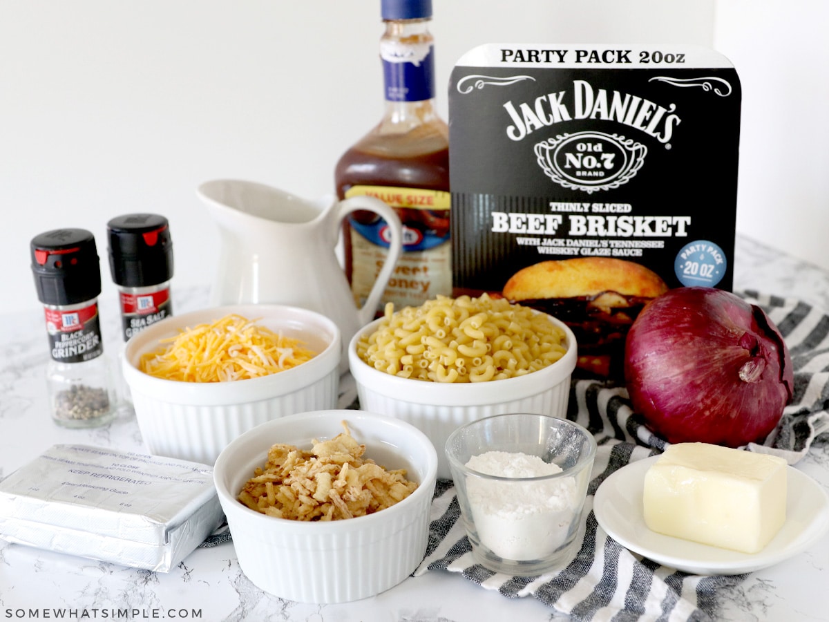 ingredients for mac and cheese on a counter