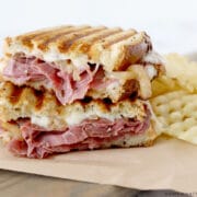 pastrami sandwich with waffle fries