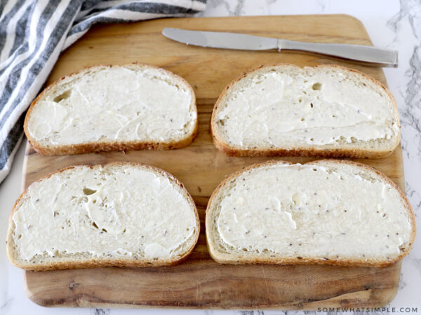 buttering slices of bread