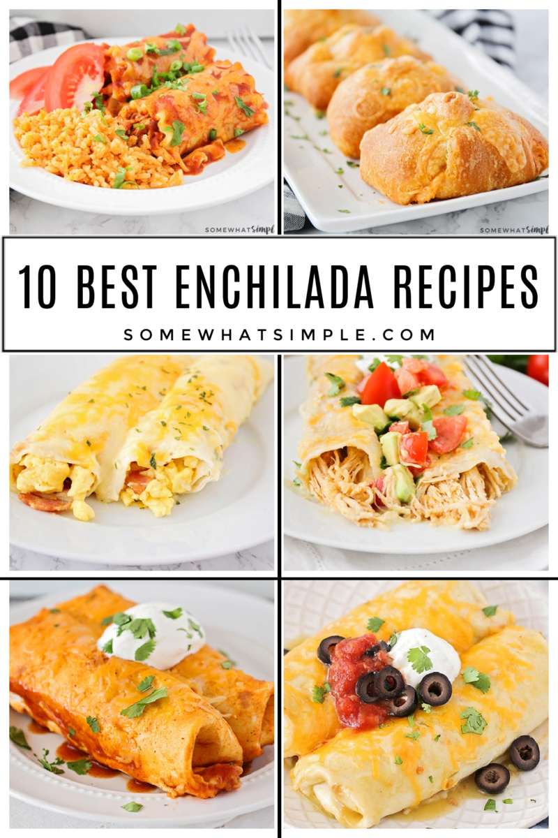 collage of 6 different enchilada recipes