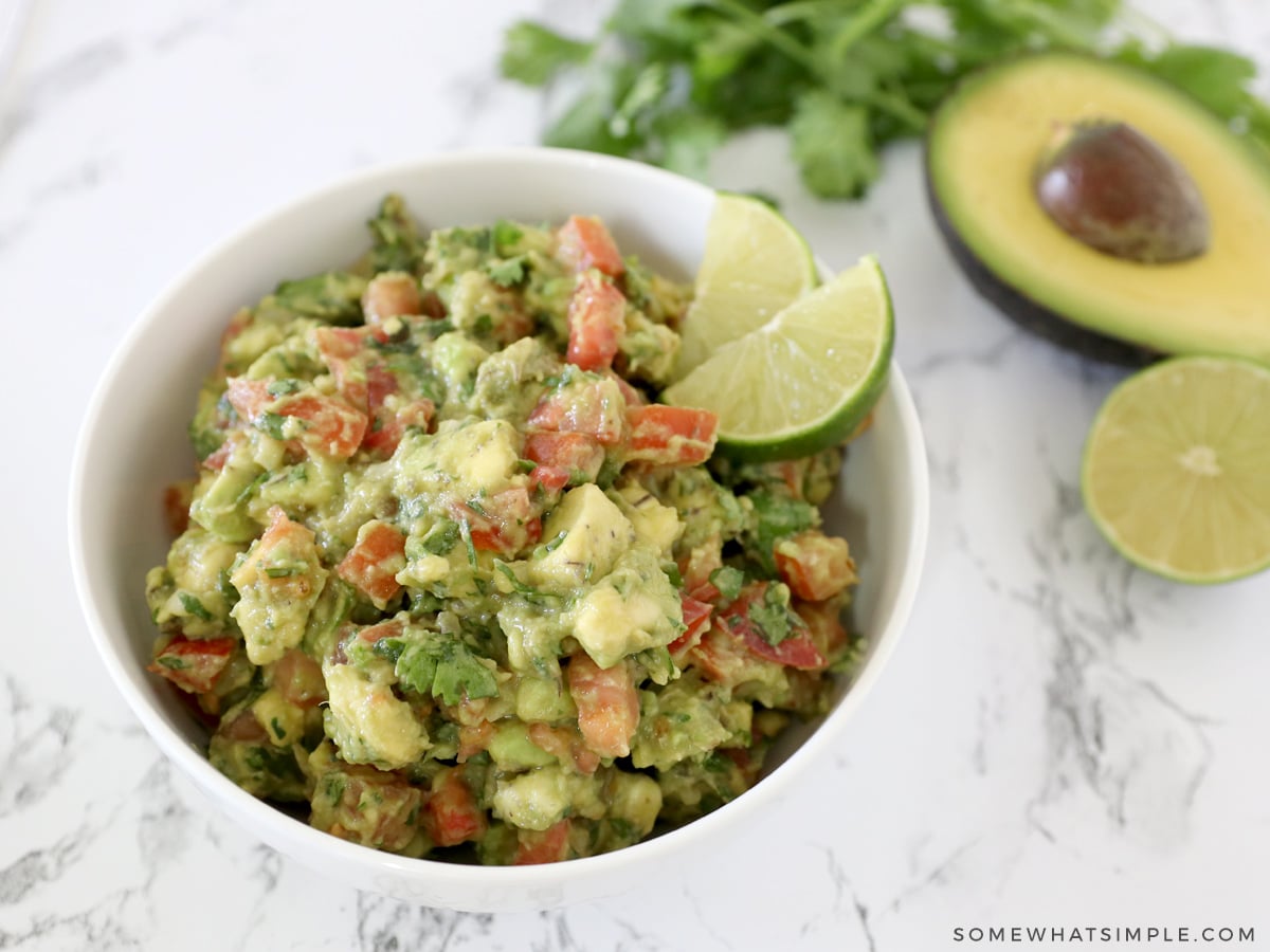 avocado salsa in a white bowl