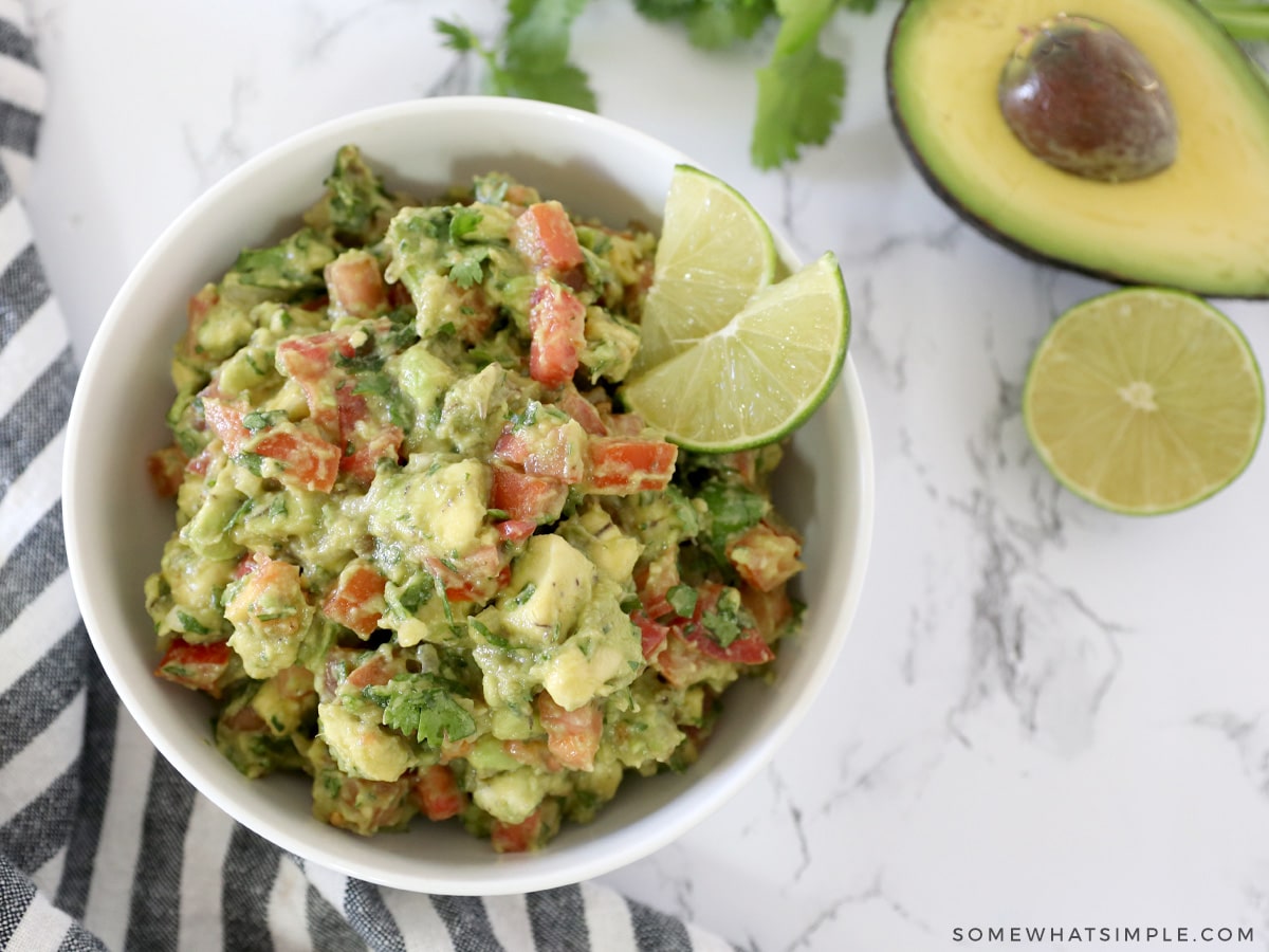 overhead shot of a bowl of guacamole