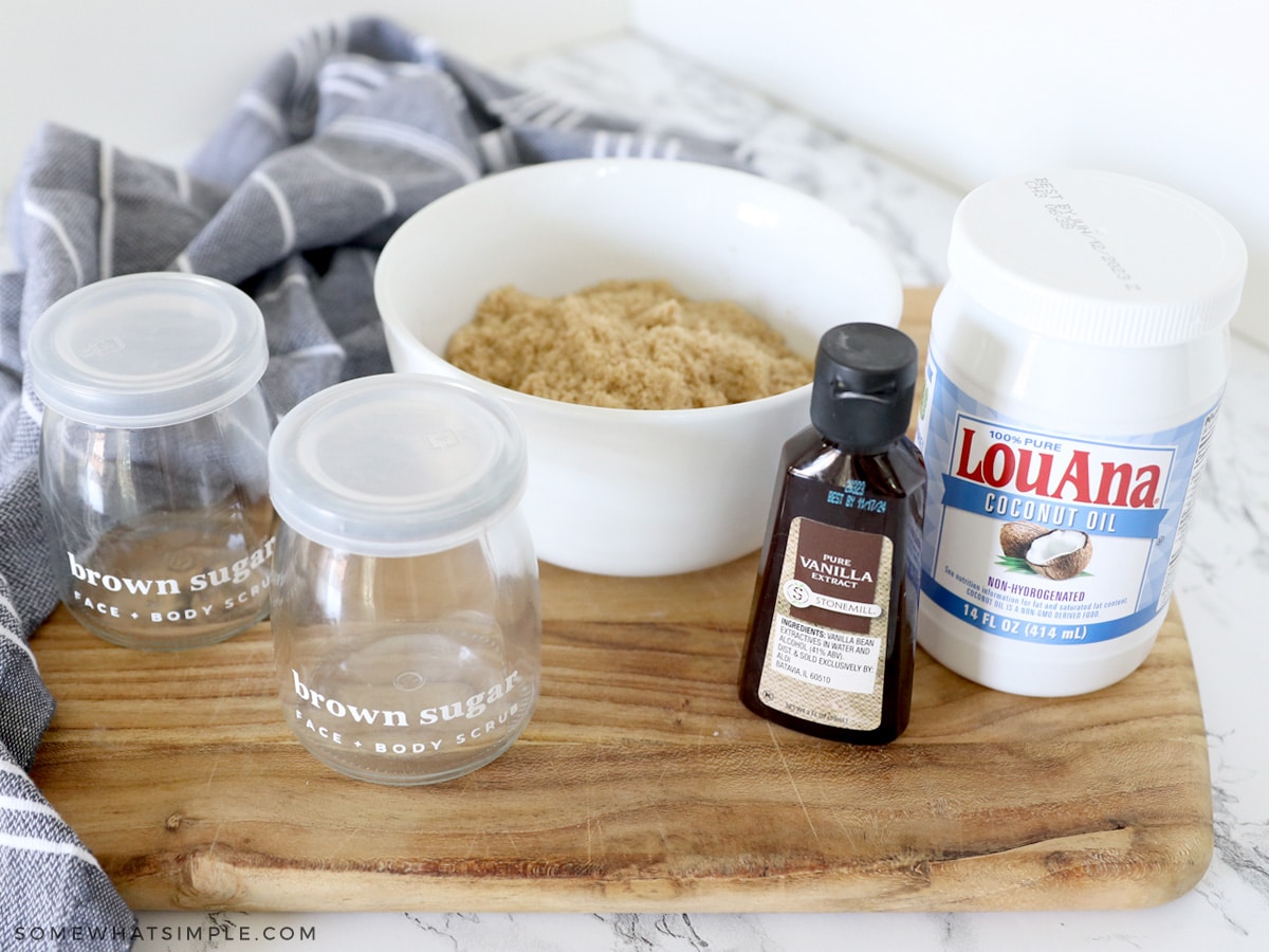 ingredients to make homemade sugar scrub