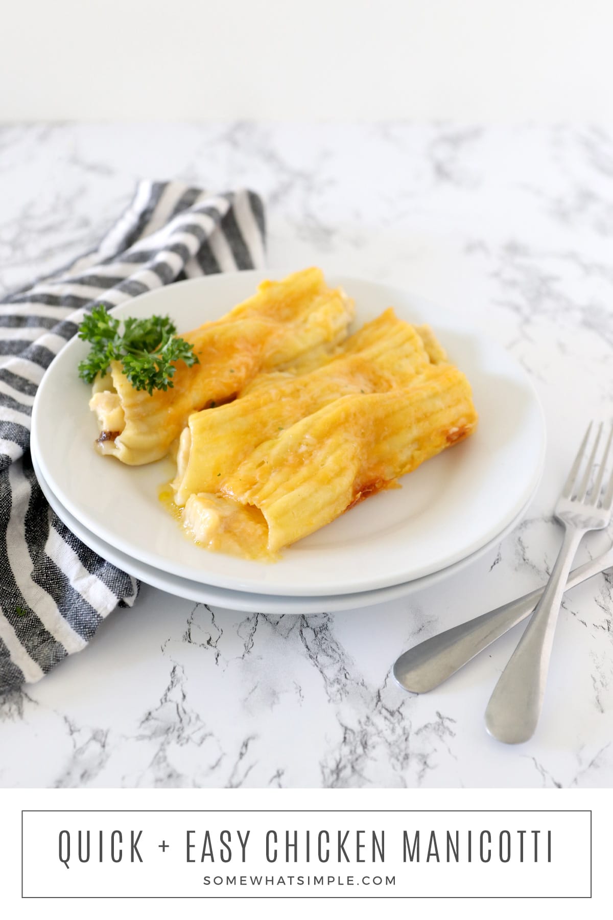 This Shortcut Chicken Manicotti recipe is a simple way to prepare a delicious Italian dish! via @somewhatsimple