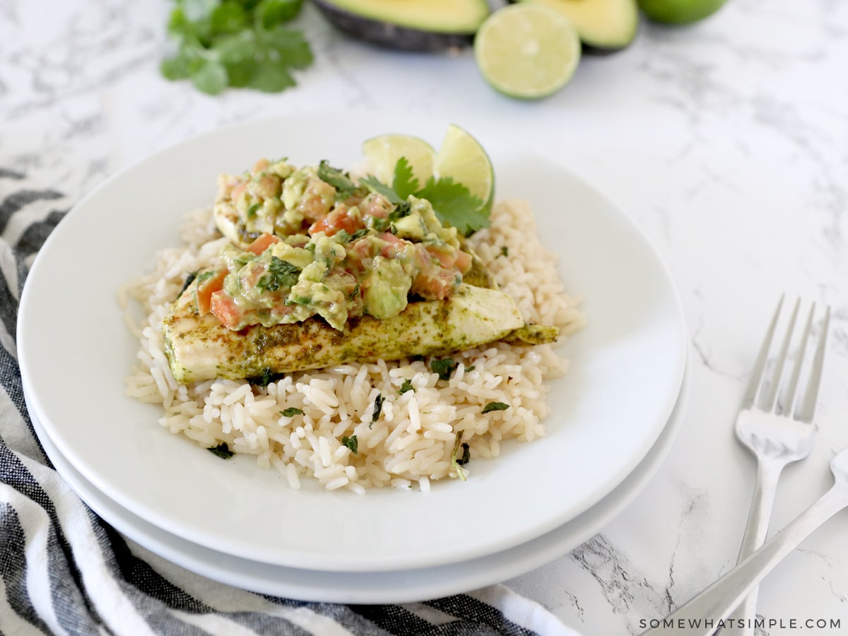 cilantro lime chicken on a bed of rice