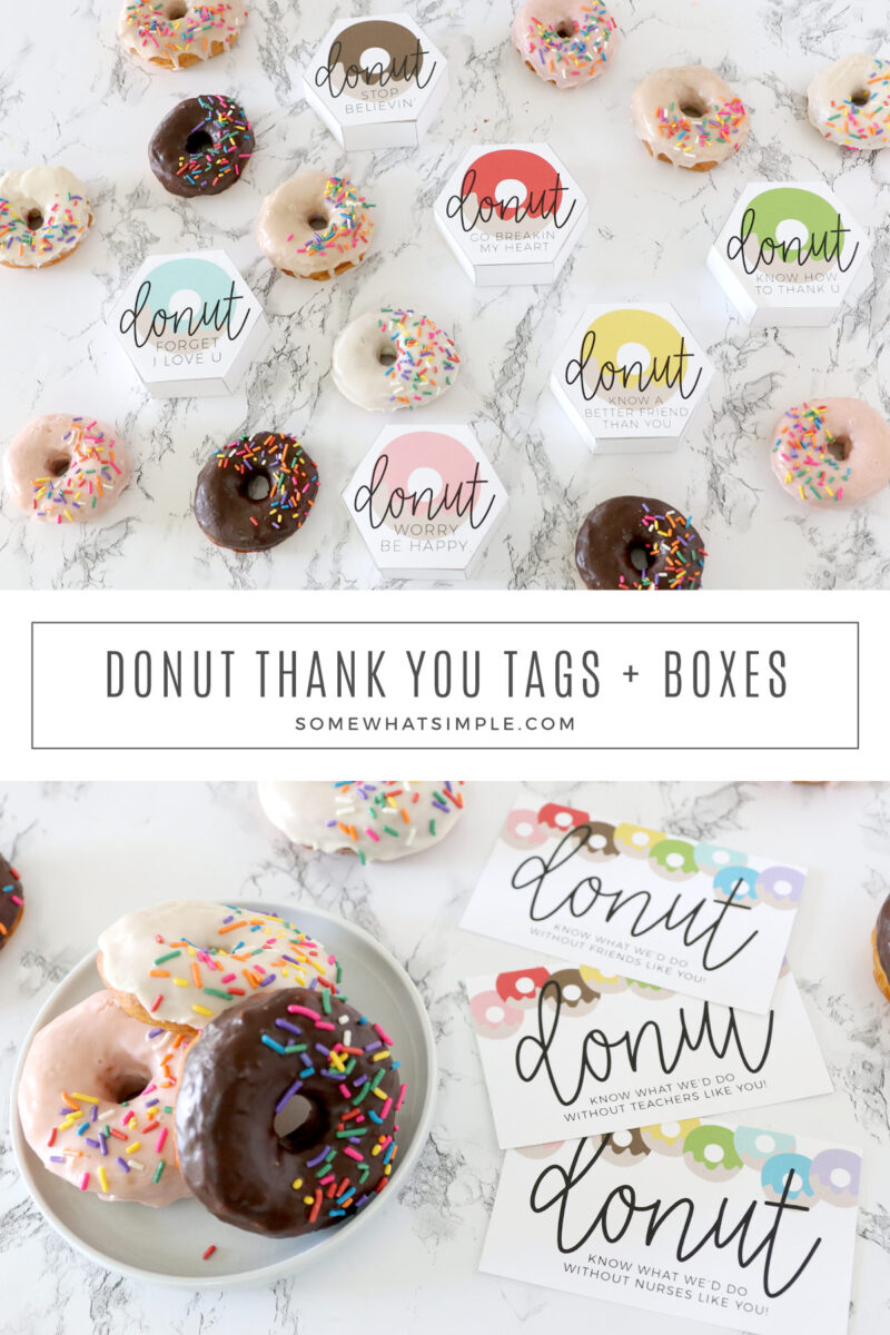 long image of collage pictures showing a donut thank you gift