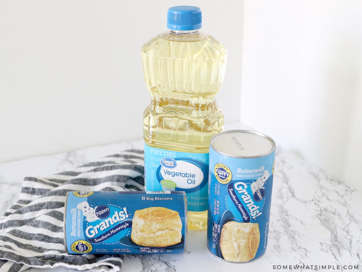 ingredients for homemade donuts using biscuit dough