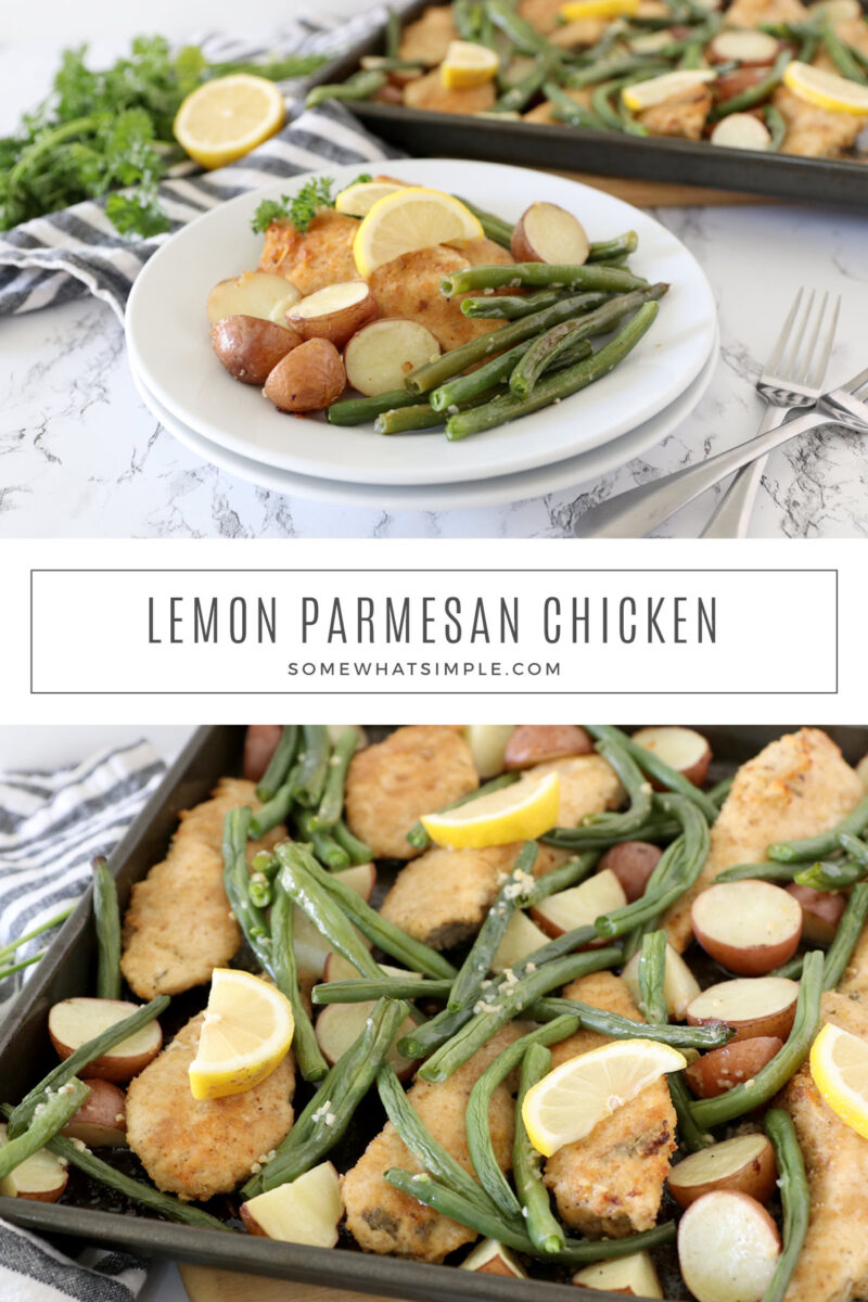collage of images showing a delicious lemon parmesan chicken recipe