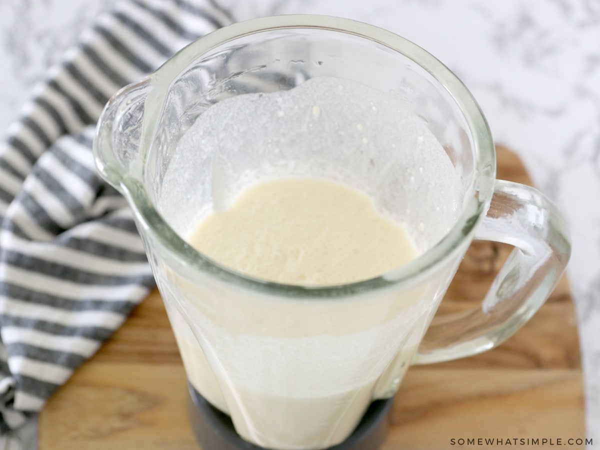 blender filled with popover batter