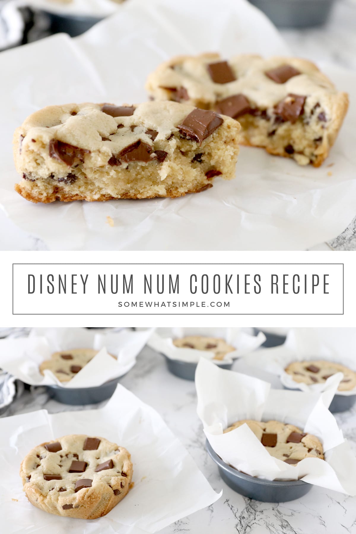 Inspired by a favorite recipe from Disney's California Adventure, these HUGE Jack Jack Num Num Cookies are served warm and taste absolutely INCREDIBLE... pun intended. ;) via @somewhatsimple
