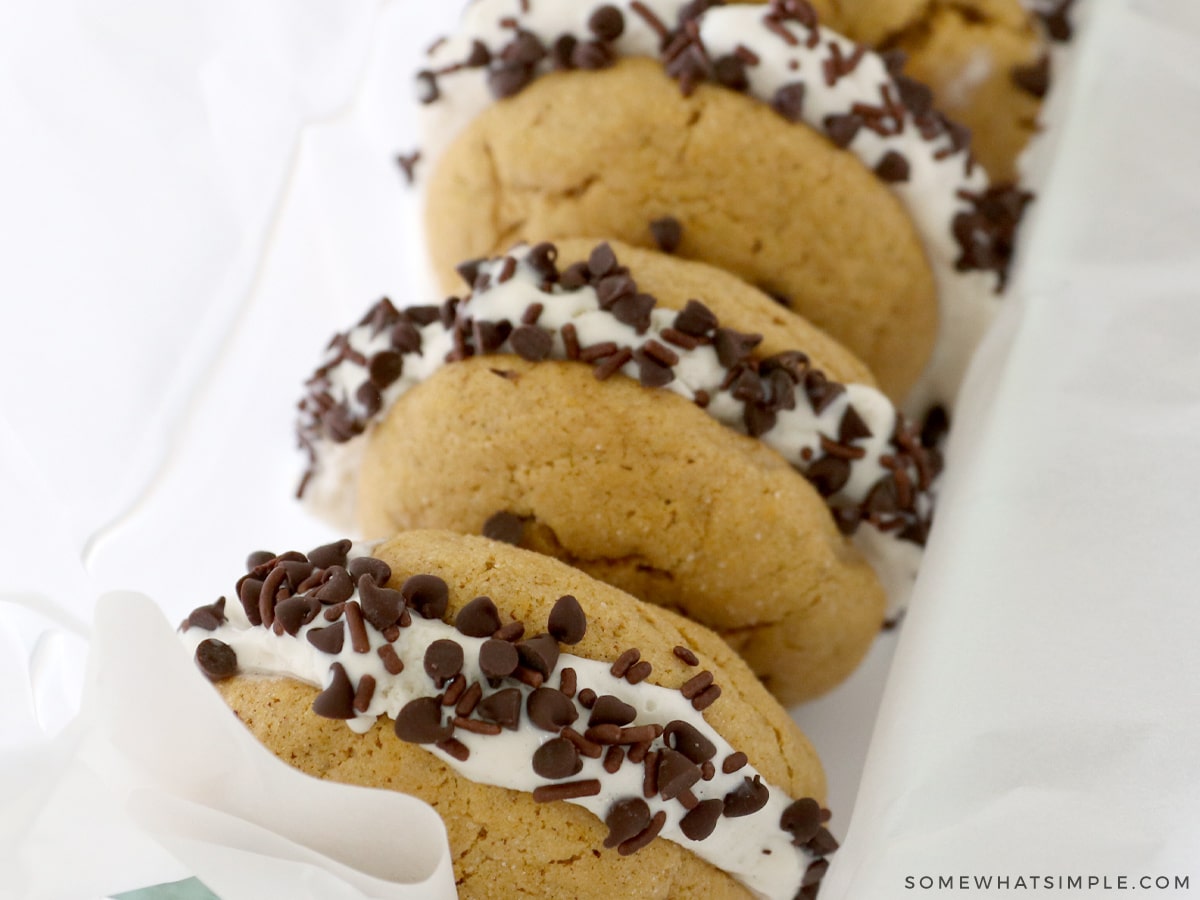 line of ice cream sandwiches in a bread pan